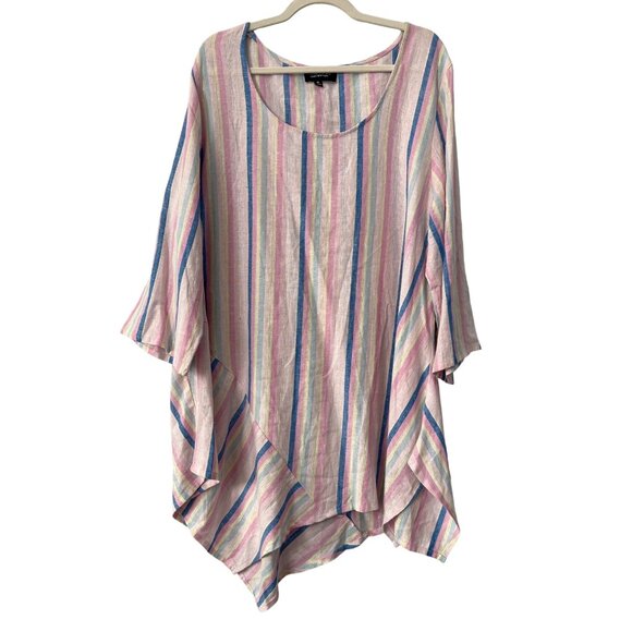Jones and Co Jones New York Striped Linen Blend Tunic Size L Pink Blue Lagenlook - Picture 1 of 10